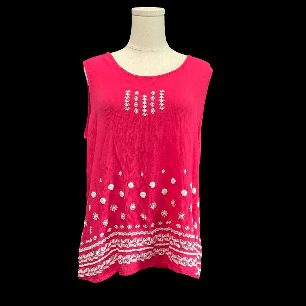 Pink/White Beach Motif Tank Top